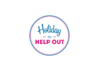 Holiday to help out logo, white badge on transparent png
